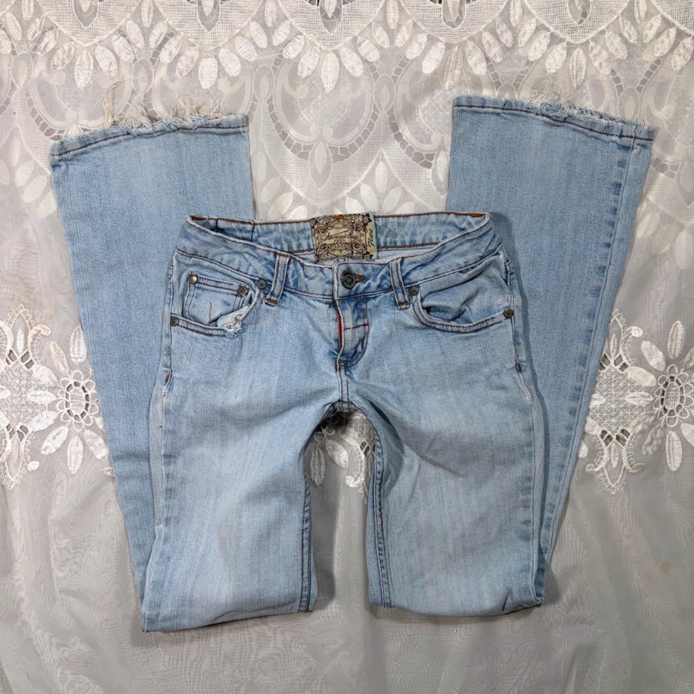 Y2K Rare American Rag Low Rise Flare Jeans Embroidered Pockets Size 0R